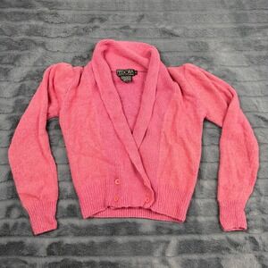Fedora Vintage Pink Silk Angora Blend Shawl Collar Puffed Sleeve Cardigan Small